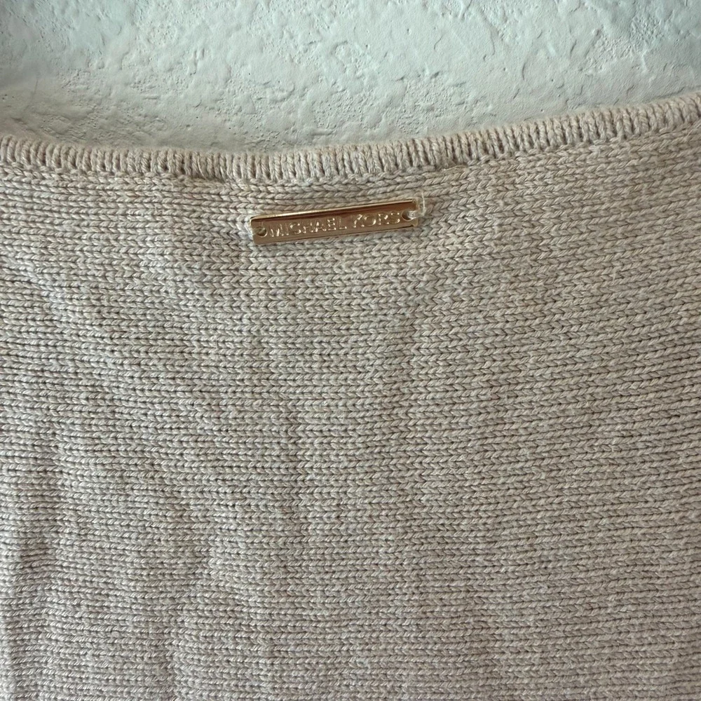 Michael Kors Womens XL Beige Knit Sweater Gold Side Zip Long Sleeve Pullover